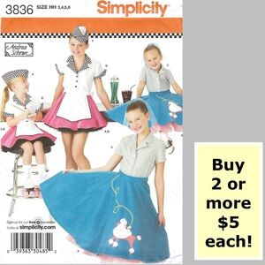 Simplicity 3836 Child’s Poodle Skirt Costume Uncut Sewing Pattern (3,4,5,6)